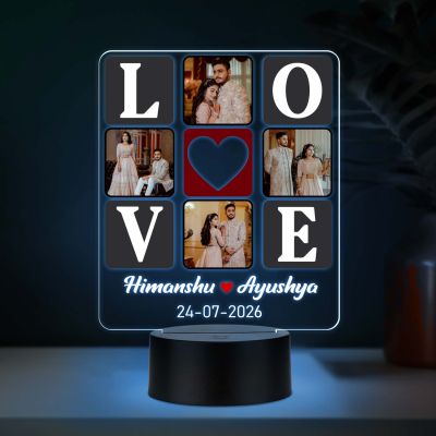 Personalized Love 3D LED Night Light Custom 4 Photos Collage Lamp with Names & Date, Romantic Love Light for Couples, Anniversary or Engagement Gift for Husband & Wife (Multi)